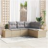 4-delars Trädgårdsoff-set med kuddar Beige Poly Rattanj vidaXL 209 x 154 x 85 cm – miniatyr 1