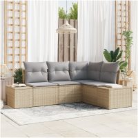 4-delars Trädgårdsoff-set med kuddar Beige Poly Rattanj vidaXL