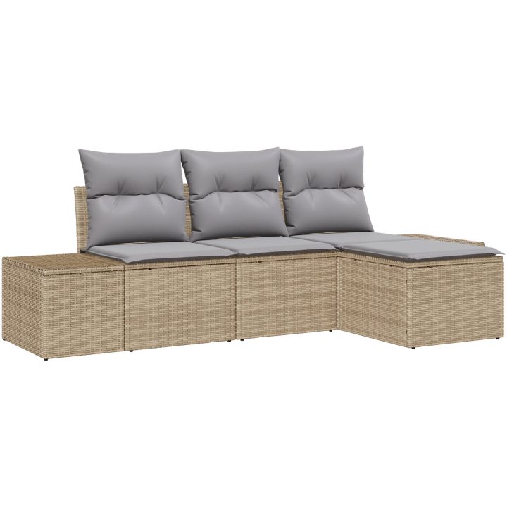4-delars trädgårdsoff-set med kuddar Beige Poly-rotting vidaXL 239 x 117 x 85 cm – bild 2