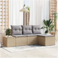 4-delars trädgårdsoff-set med kuddar Beige Poly-rotting vidaXL
