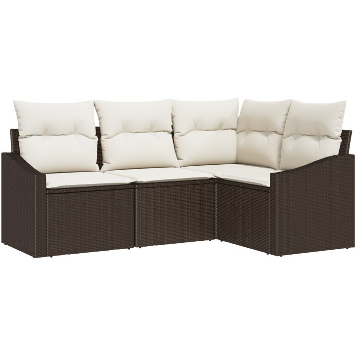 4-delars trädgårdsoff-set med kuddar brun polyrotning vidaXL 178.5 x 123.5 x 85 cm – bild 2