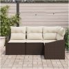 4-delars trädgårdsoff-set med kuddar brun polyrotning vidaXL 178.5 x 123.5 x 85 cm – miniatyr 3
