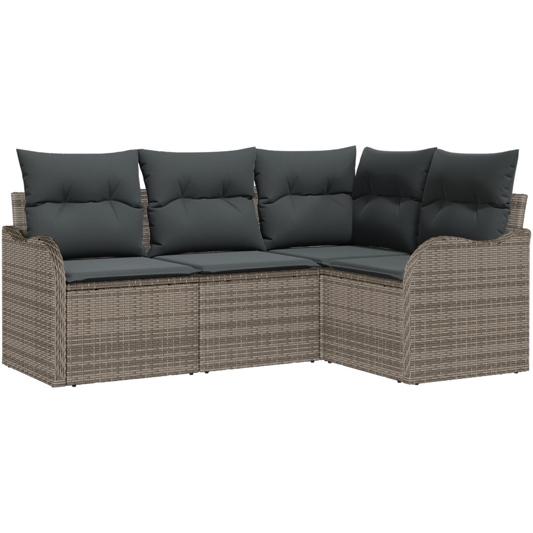 4-delars Trädgårdsoff-set med Kuddar Grå Poly Rattan vidaXL Medium – bild 2