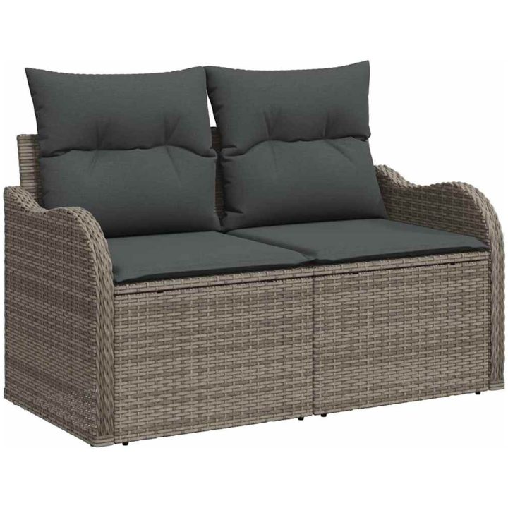 4-delars Trädgårdsoff-set med Kuddar Grå Poly Rattan vidaXL Medium – bild 4