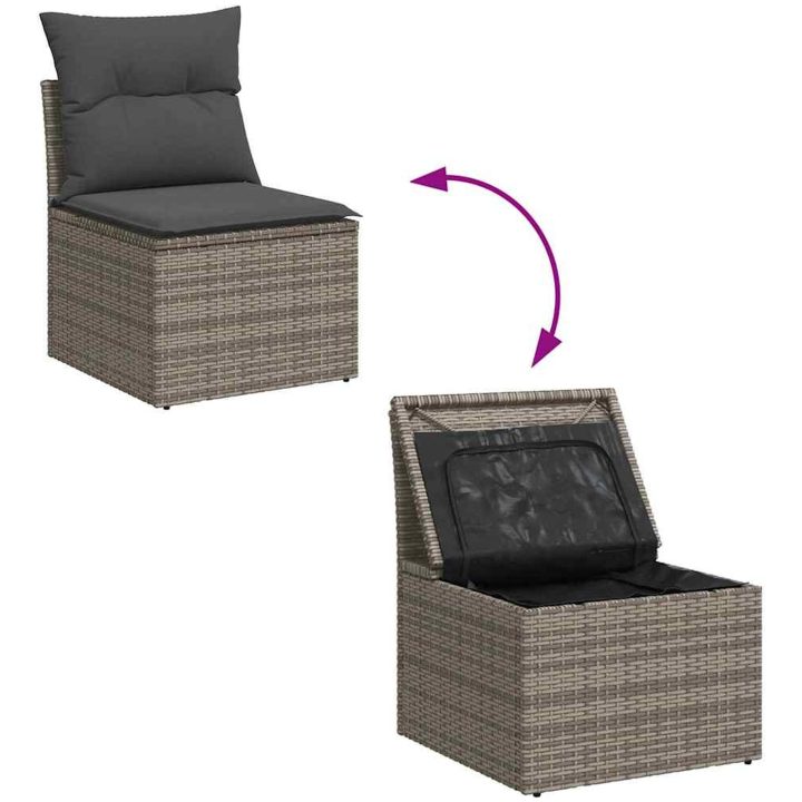 4-delars Trädgårdsoff-set med Kuddar Grå Poly Rattan vidaXL Medium – bild 10