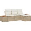 4-delars trädgårdsoff-set med kuddar i beige poly-rattan vidaXL 239 x 117 x 85 cm – miniatyr 2