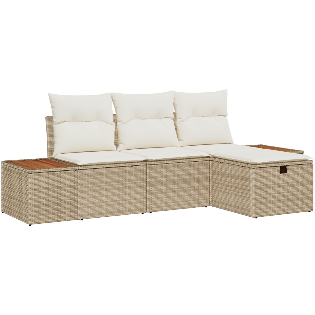 4-delars trädgårdsoff-set med kuddar i beige poly-rattan vidaXL 239 x 117 x 85 cm – bild 2