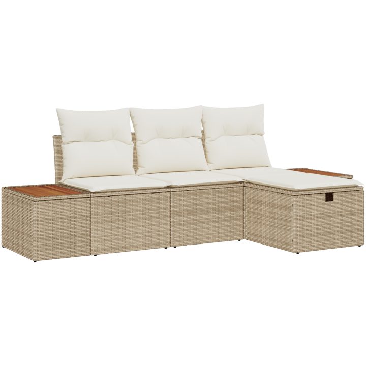 4-delars trädgårdsoff-set med kuddar i beige poly-rattan vidaXL 239 x 117 x 85 cm – bild 2