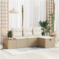 4-delars trädgårdsoff-set med kuddar i beige poly-rattan vidaXL