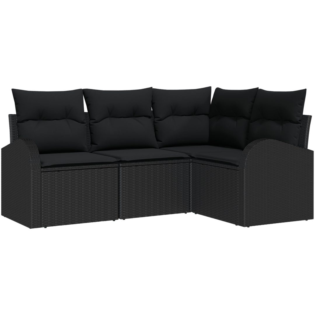 4-delars Trädgårdsoff Set med kuddar Svart Poly Rotting vidaXL Stor – bild 2