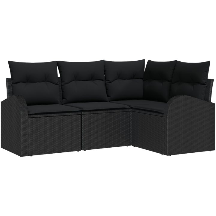 4-delars Trädgårdsoff Set med kuddar Svart Poly Rotting vidaXL Stor – bild 2