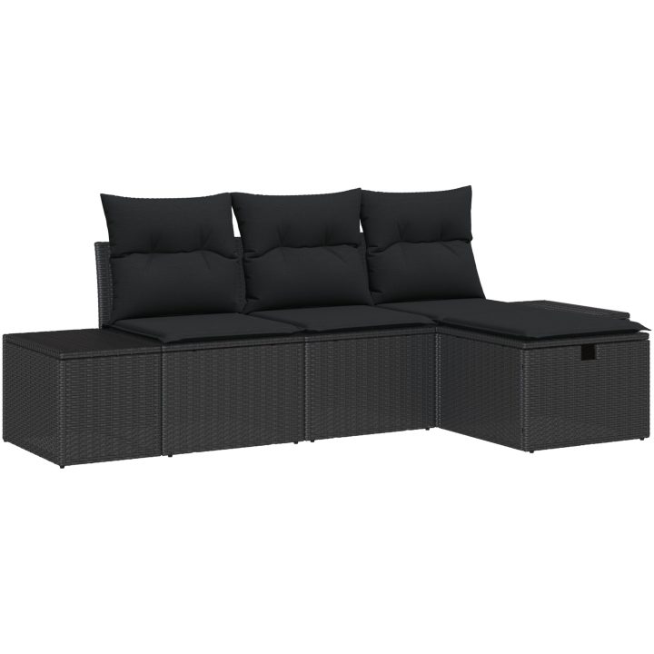 4-delars trädgårdsoffa med svarta kuddar i polyrotting vidaXL 239 x 117 x 85 cm – bild 2