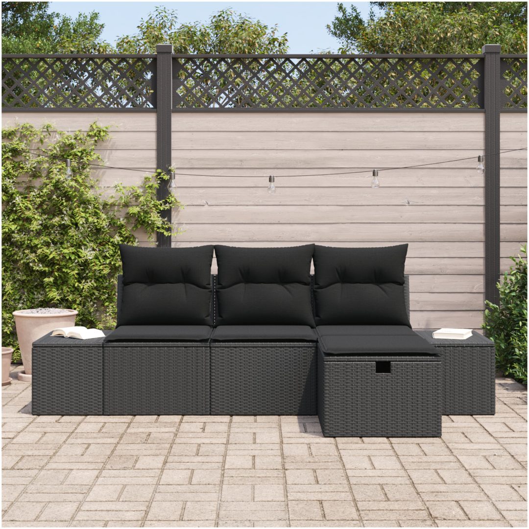 4-delars trädgårdsoffa med svarta kuddar i polyrotting vidaXL 239 x 117 x 85 cm – bild 3