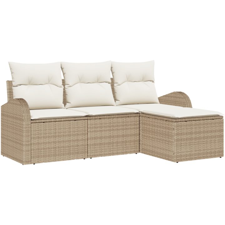 4-delars Trädgårdsoffa Set med kuddar Beige Poly Rotting vidaXL 3 - Sits – bild 2