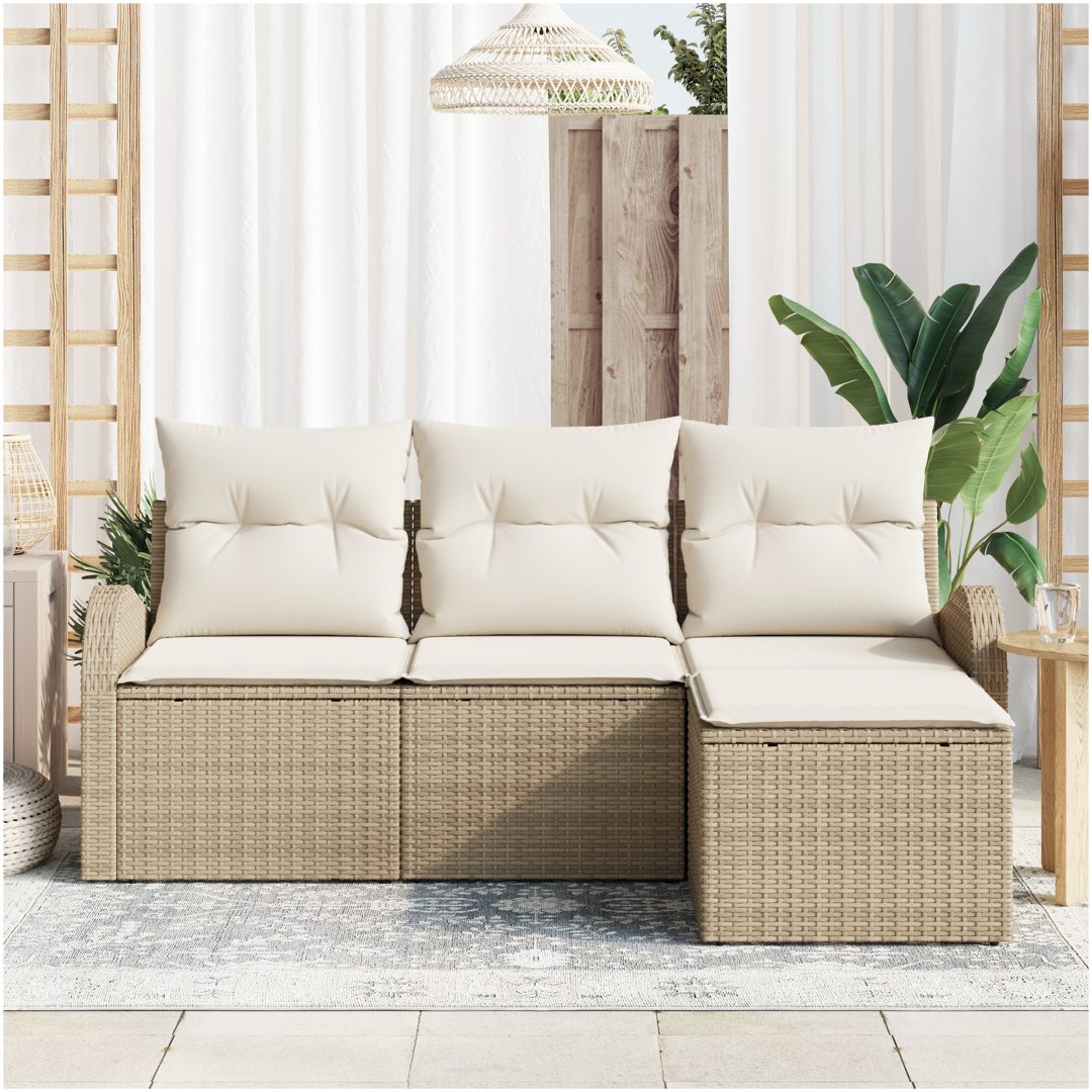 4-delars Trädgårdsoffa Set med kuddar Beige Poly Rotting vidaXL 3 - Sits – bild 3