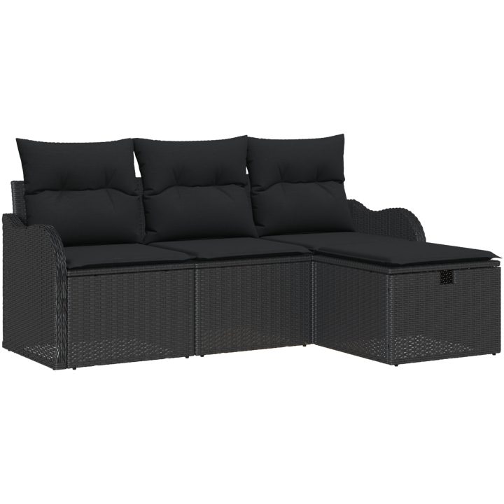 4 Delars Trädgårdsoffa Set med Kuddar Svart Poly Rottning vidaXL Standard – bild 2