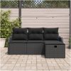 4 Delars Trädgårdsoffa Set med Kuddar Svart Poly Rottning vidaXL Standard – miniatyr 3