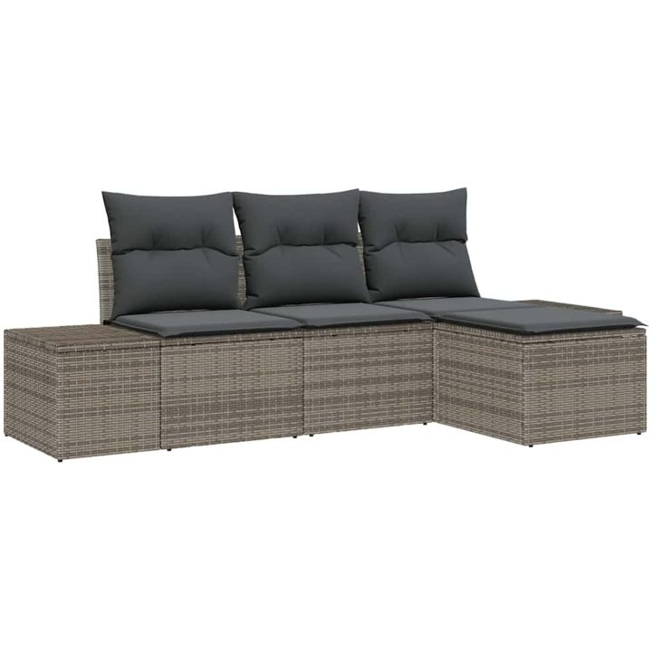 4-delars trädgårdsoffas med kuddar i grå polyrotting vidaXL 239 x 117 x 85 cm – bild 2