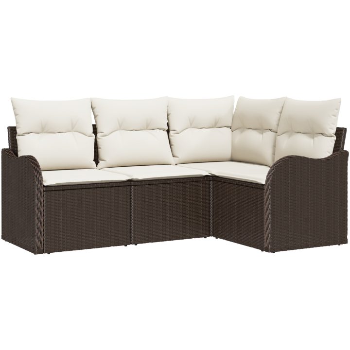 4 Delars Trädgårdsoffaset med Kuddar Brun Poly Rattan vidaXL Medium – bild 2