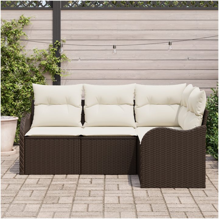 4 Delars Trädgårdsoffaset med Kuddar Brun Poly Rattan vidaXL Medium – bild 3