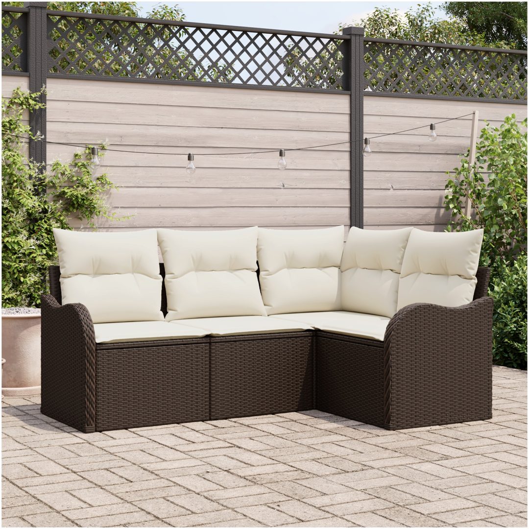 4 Delars Trädgårdsoffaset med Kuddar Brun Poly Rattan vidaXL Medium