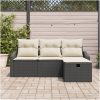 4-delars Trädgårdsoffaset med kuddar i svart poly rattan vidaXL 178 x 117 x 85 cm – miniatyr 3