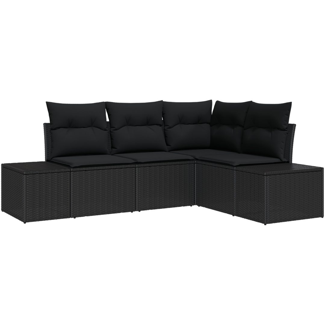 4-delars trädgårdsoffaset med kuddar i svart polyrotting vidaXL 209 x 154 x 85 cm – bild 2
