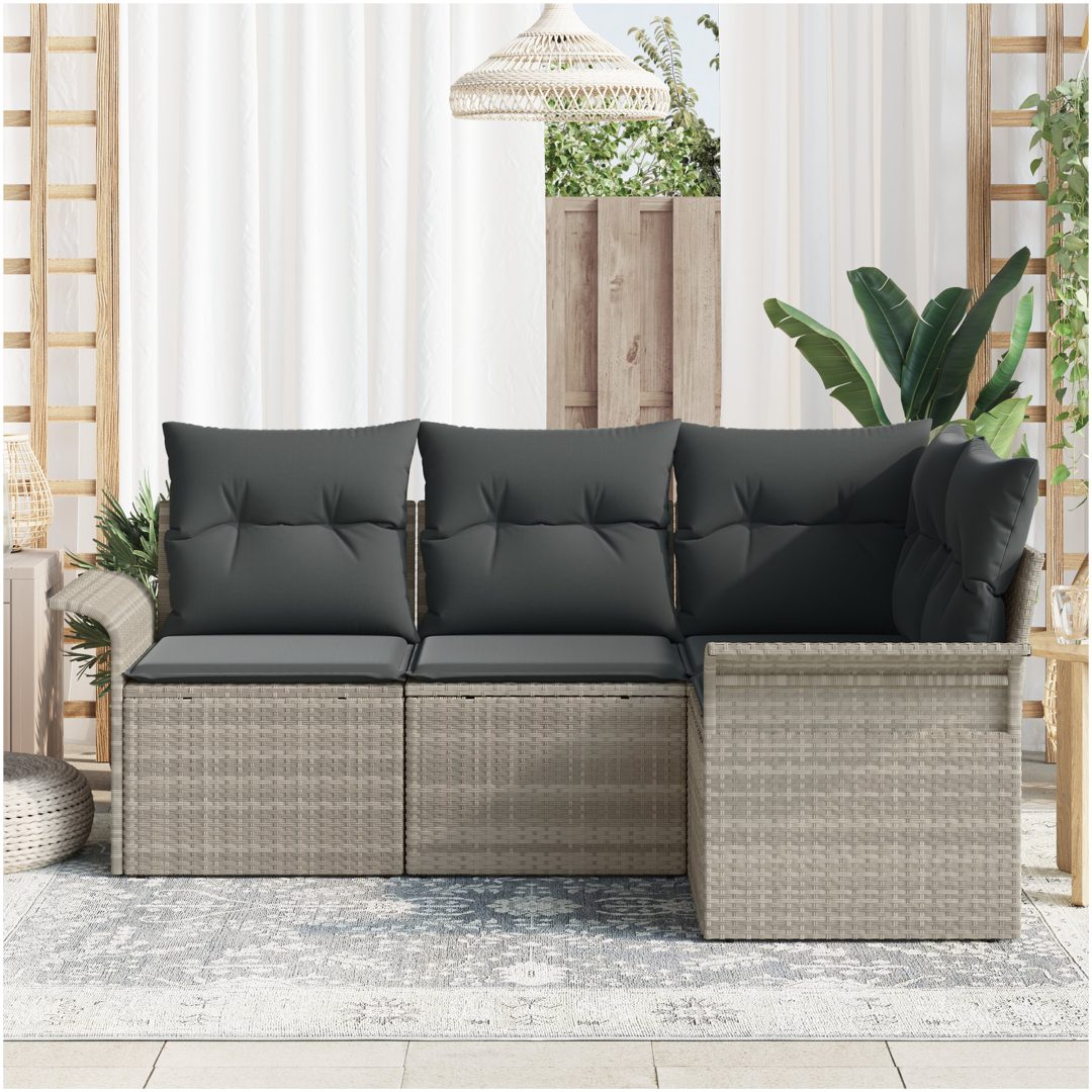 4-delars trädgårdsoffaset med kuddar ljusgrå poly rattan vidaXL Medium – bild 3