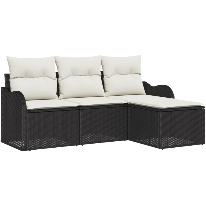 4 Delars Trädgårdsoffaset med Kuddar Svart Poly Rattan vidaXL Medium – bild 2