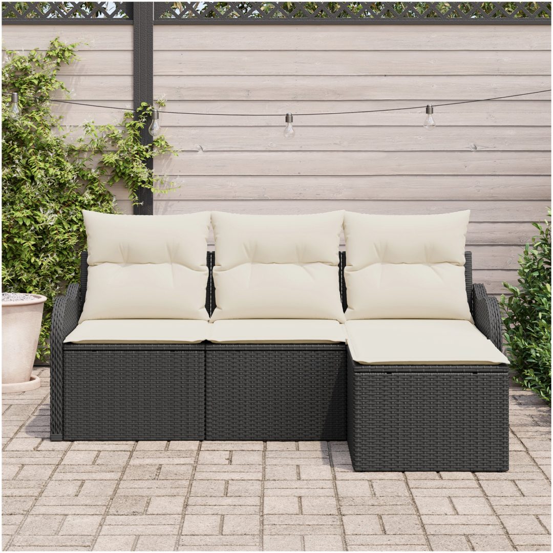 4 Delars Trädgårdsoffaset med Kuddar Svart Poly Rattan vidaXL Medium – bild 3