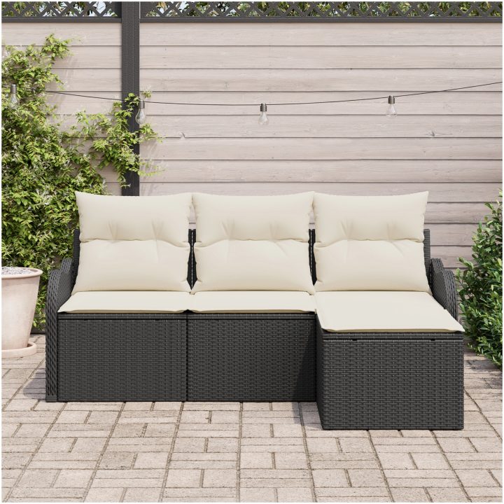 4 Delars Trädgårdsoffaset med Kuddar Svart Poly Rattan vidaXL Medium – bild 3