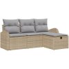 4-delars Trädgårdsoffasett med kuddar Beige Poly Rattan vidaXL Mellan – miniatyr 2
