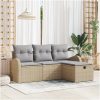 4-delars Trädgårdsoffasett med kuddar Beige Poly Rattan vidaXL Mellan – miniatyr 1