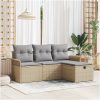 4 Delars Trädgårdsoffasett med Kuddar Beige Poly Rattan vidaXL Stor – miniatyr 1