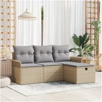 4 Delars Trädgårdsoffasett med Kuddar Beige Poly Rattan vidaXL