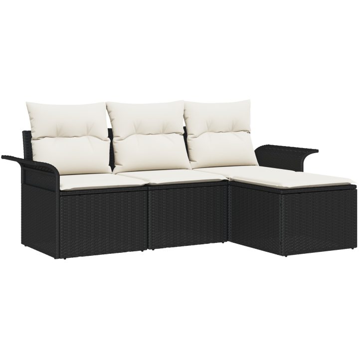 4-delars trädgårdsofförset med kuddar svart poly rotting vidaXL 55 x 55 x 37 cm – bild 2