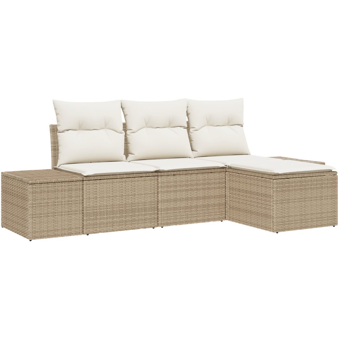 4 Delars Trädgårdsoffset med Kuddar Beige Poly Rattan vidaXL 239 x 117 x 85 cm – bild 2