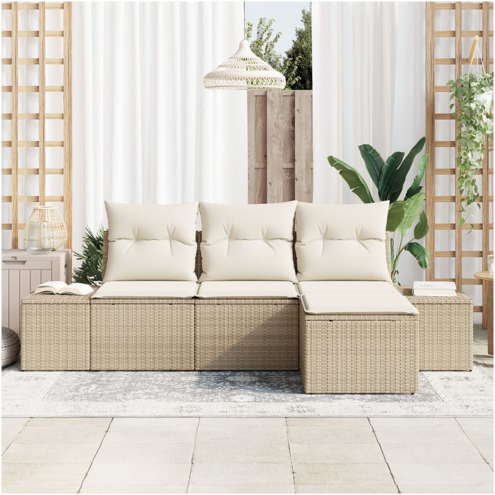4 Delars Trädgårdsoffset med Kuddar Beige Poly Rattan vidaXL 239 x 117 x 85 cm – bild 3