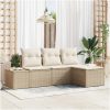 4 Delars Trädgårdsoffset med Kuddar Beige Poly Rattan vidaXL 239 x 117 x 85 cm – miniatyr 1