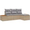 4-delars trädgårdsoffset med kuddar beige polyrotting akacia vidaXL 239 x 117 x 37 cm – miniatyr 2