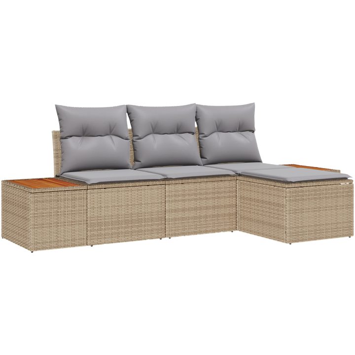 4-delars trädgårdsoffset med kuddar beige polyrotting akacia vidaXL 239 x 117 x 37 cm – bild 2