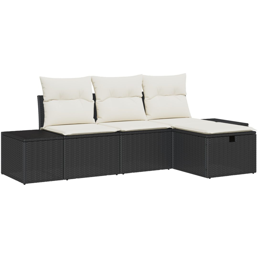 4-delars trädgårdsoffset med kuddar i svart polyrotting vidaXL 239 x 117 x 85 cm – bild 2