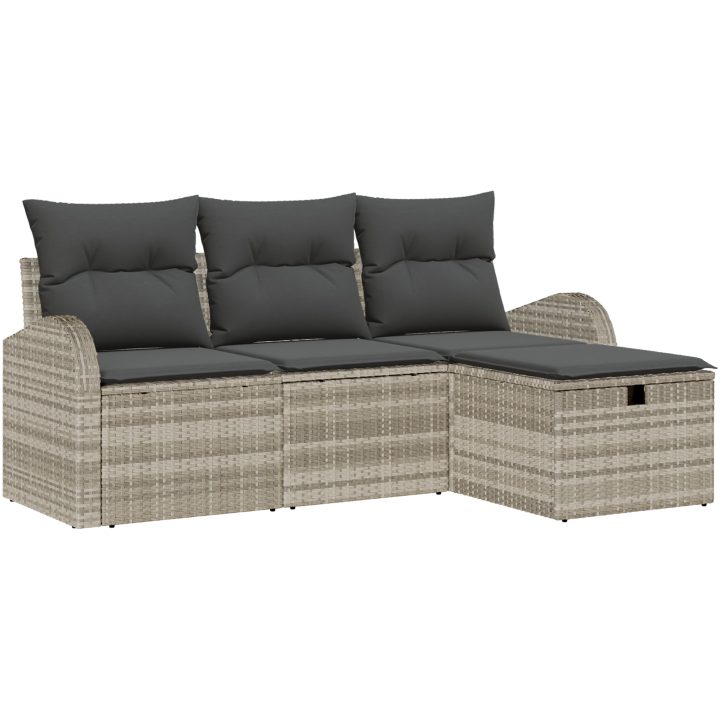 4-delars trädgårdsoffset med kuddar ljusgrå poly rattan vidaXL 179 x 117 x 85 cm – bild 2