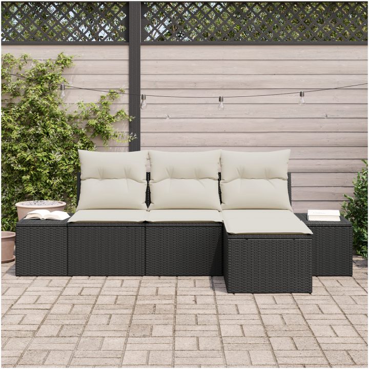 4-delars trädgårdsoffset med kuddar, svart poly rattan vidaXL 239 x 117 x 85 cm – bild 3