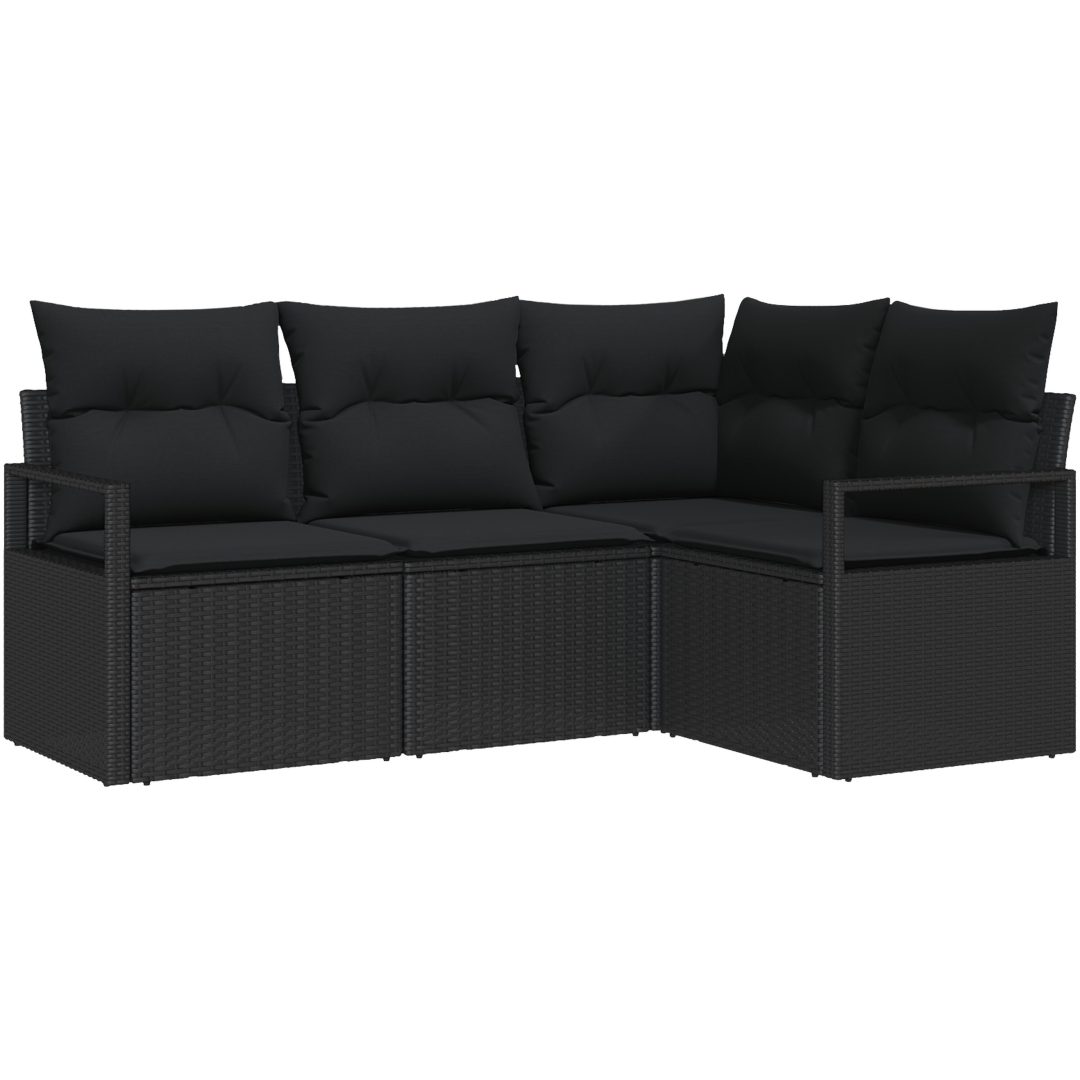 4-delars trädgårdsoffset med kuddar svart poly-rattan vidaXL Stor – bild 2