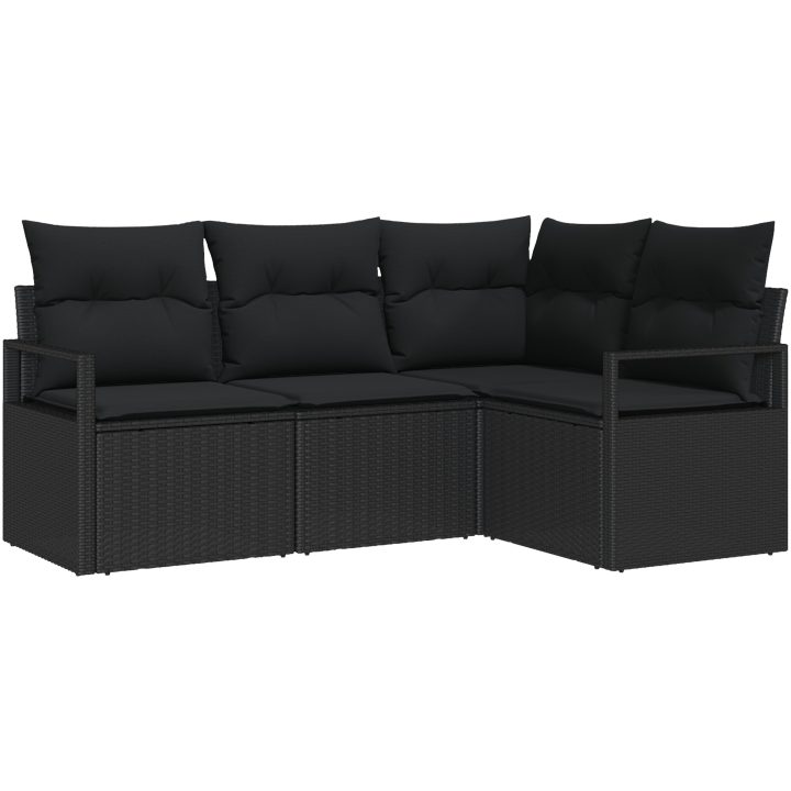 4-delars trädgårdsoffset med kuddar svart poly-rattan vidaXL Stor – bild 2