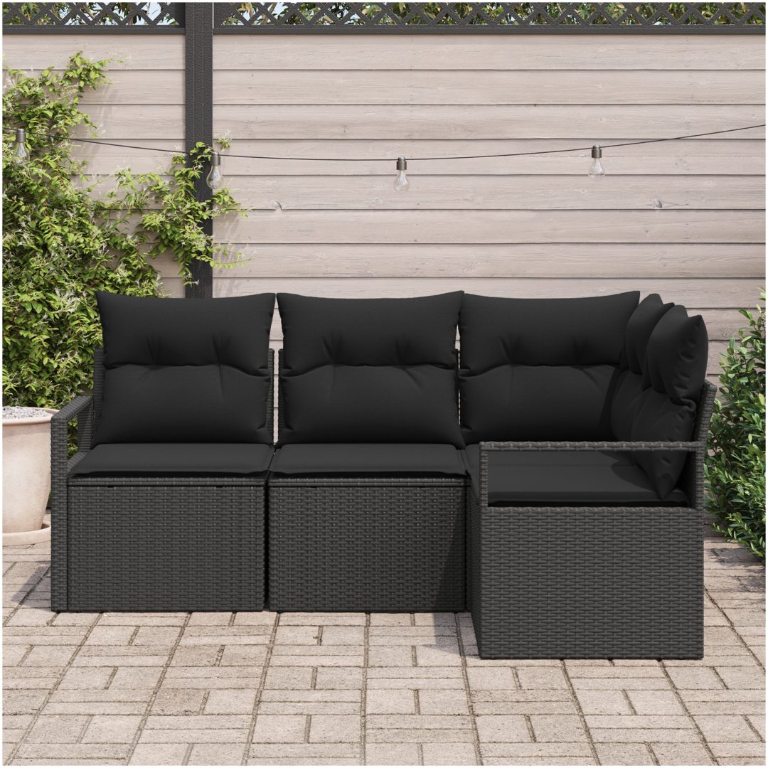 4-delars trädgårdsoffset med kuddar svart poly-rattan vidaXL Stor – bild 3