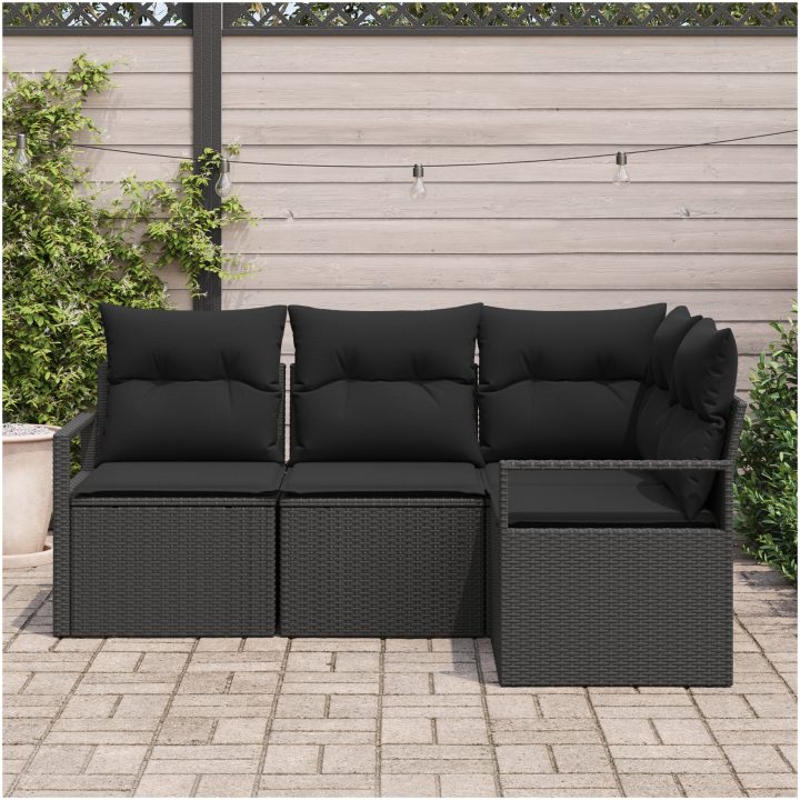 4-delars trädgårdsoffset med kuddar svart poly-rattan vidaXL Stor – bild 3