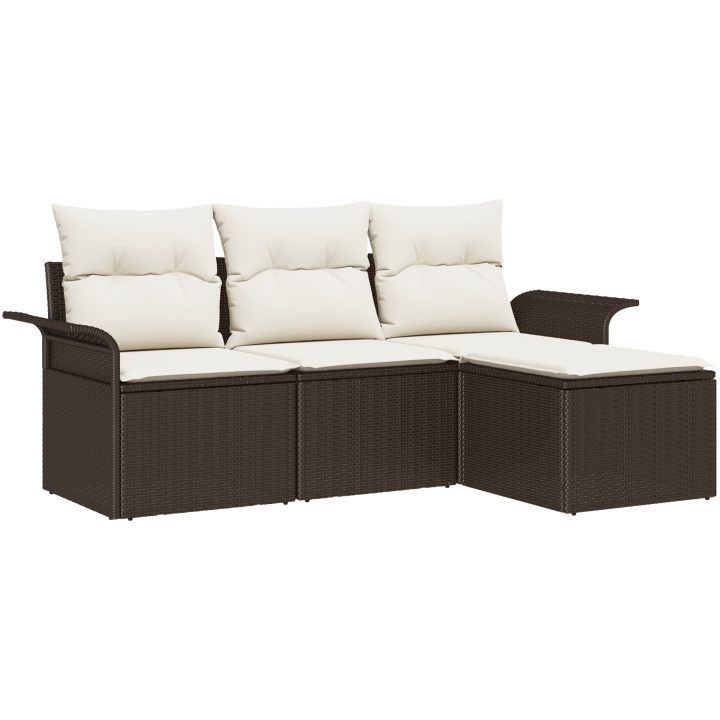 4-delars trädgårdssoffa set med kuddar brun poly rotting vidaXL 55 x 55 x 37 cm – bild 2