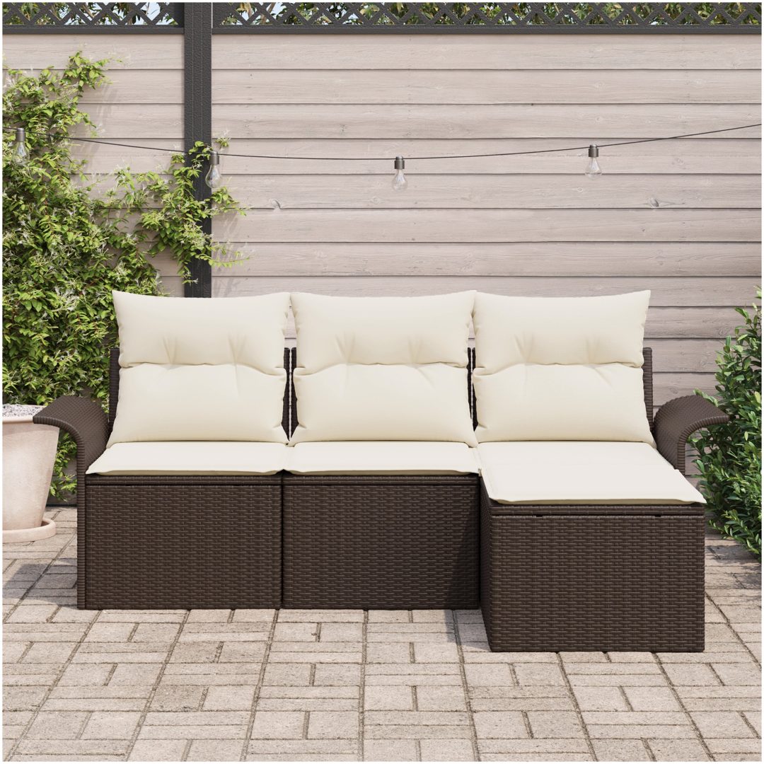 4-delars trädgårdssoffa set med kuddar brun poly rotting vidaXL 55 x 55 x 37 cm – bild 3